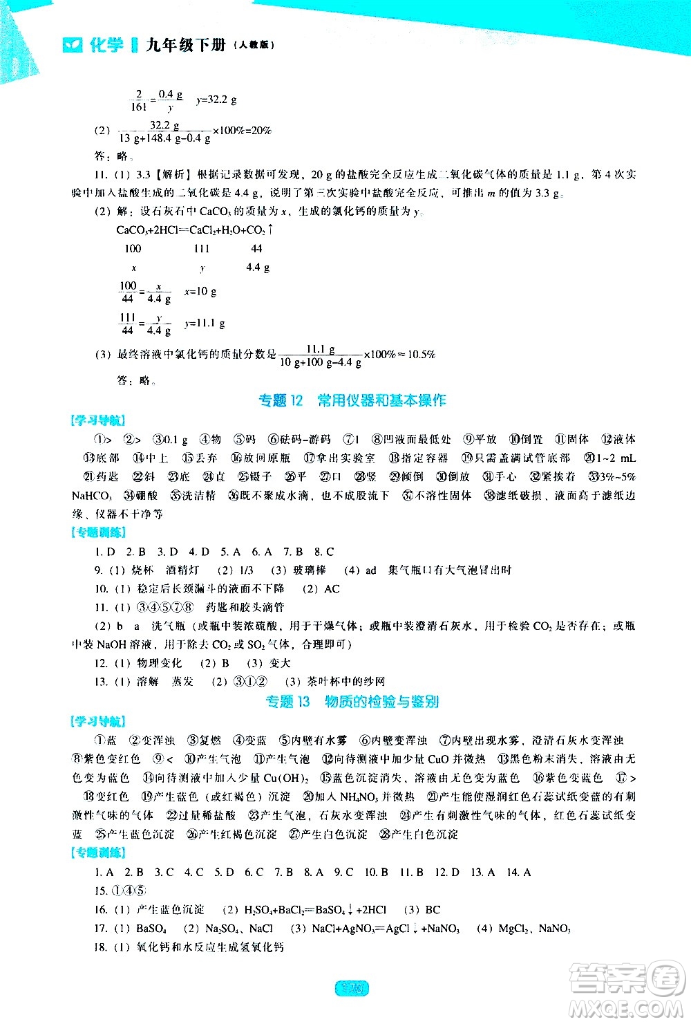 遼海出版社2021新課程化學(xué)能力培養(yǎng)九年級下冊人教版答案