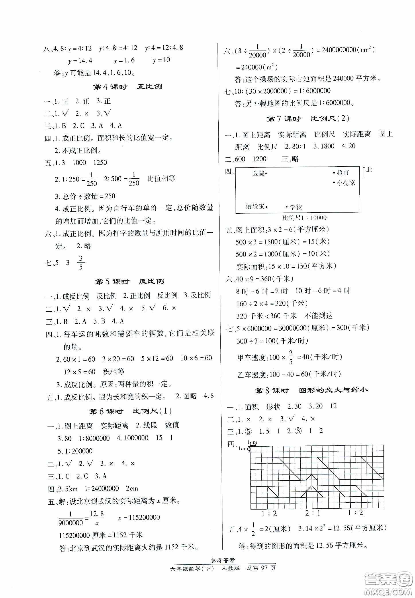 陽光出版社2021匯文圖書卓越課堂六年級數(shù)學下冊人教版答案
