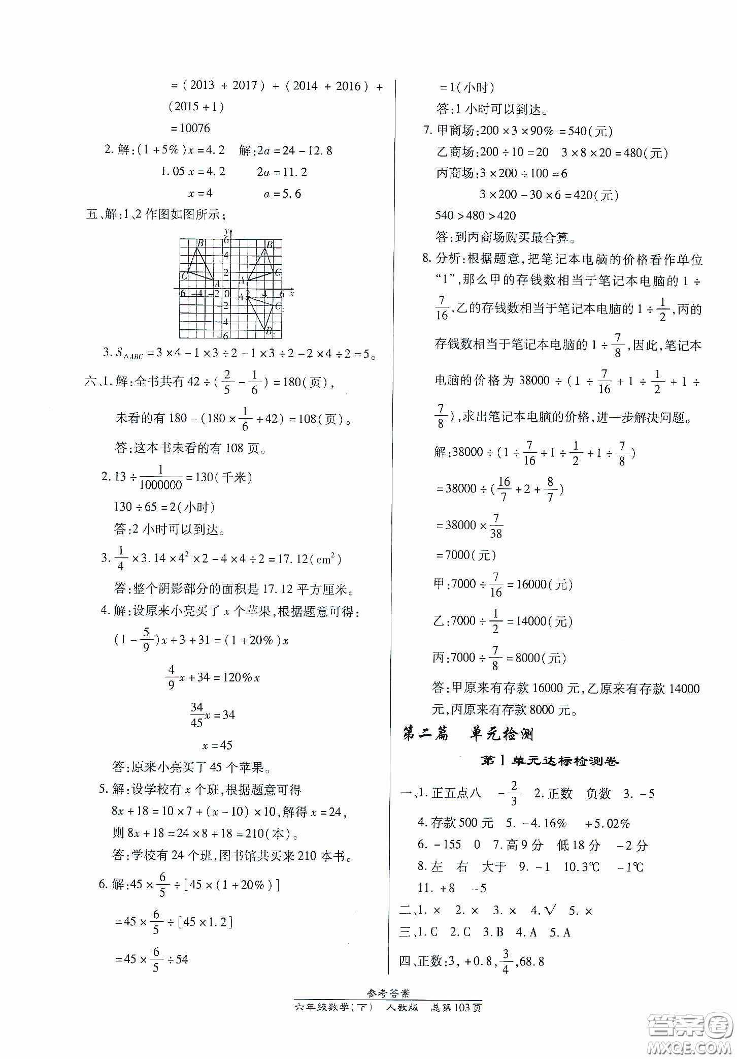 陽光出版社2021匯文圖書卓越課堂六年級數(shù)學下冊人教版答案