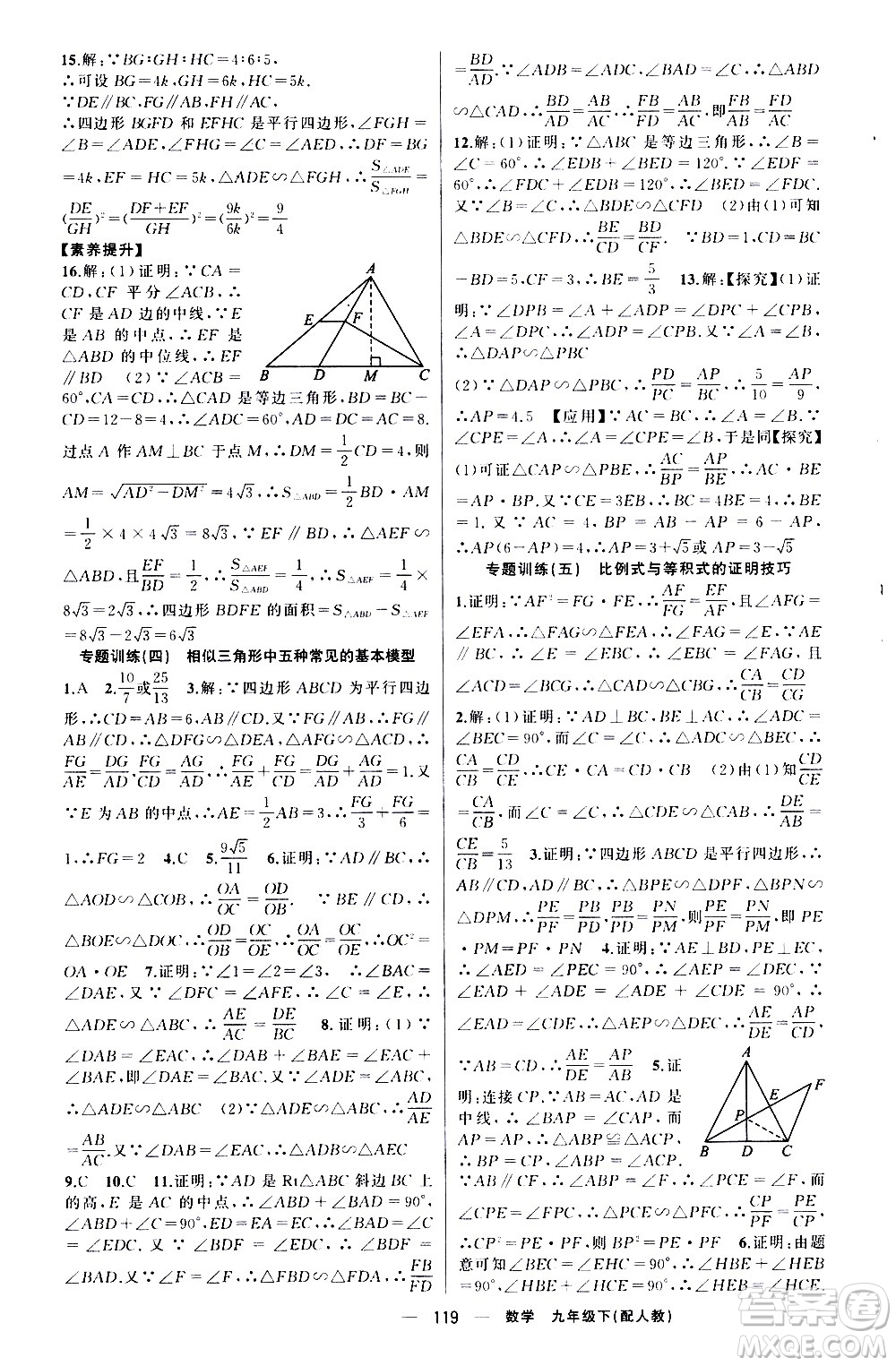新疆青少年出版社2021四清導(dǎo)航數(shù)學(xué)九年級(jí)下冊(cè)人教版答案