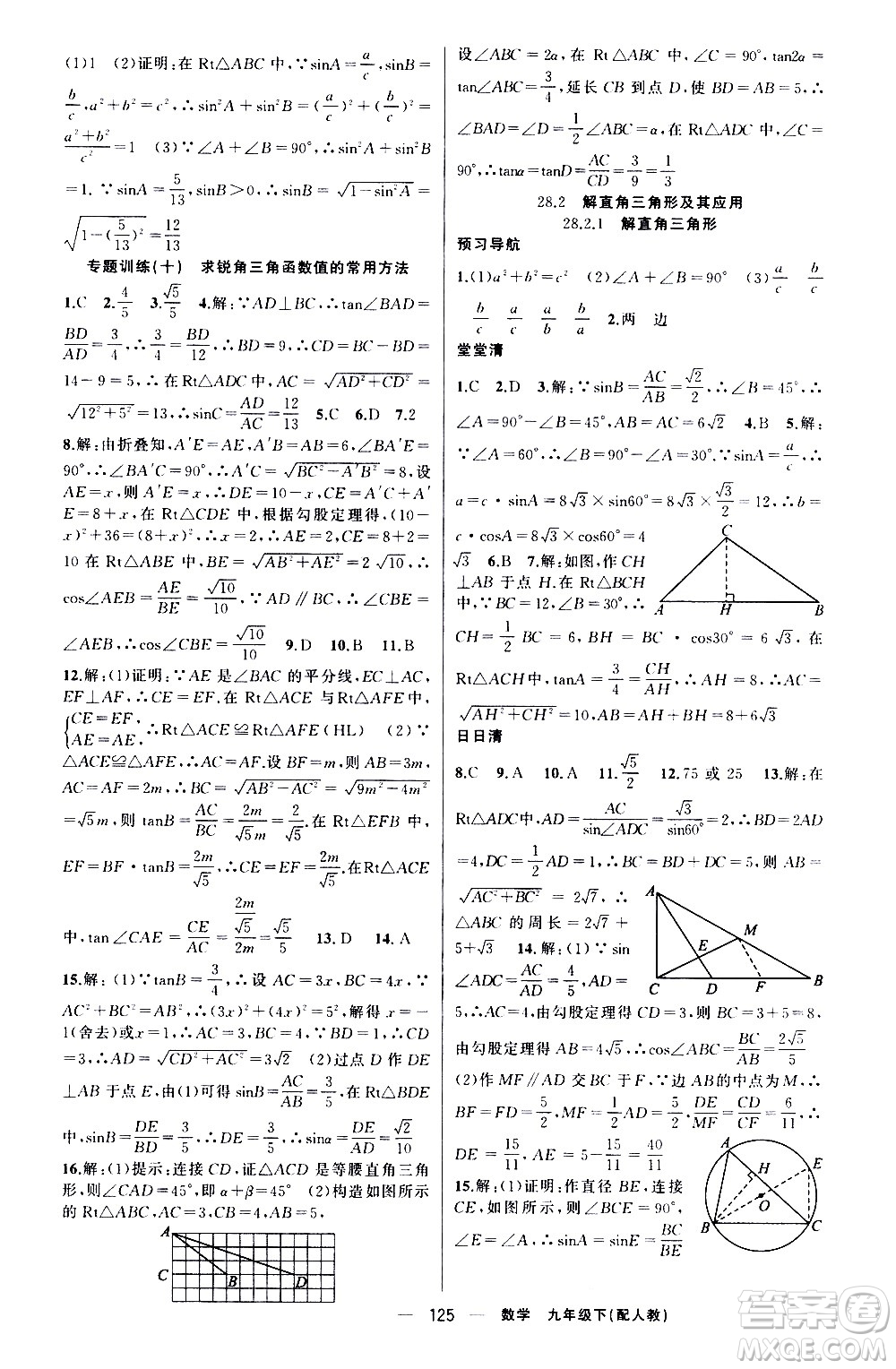 新疆青少年出版社2021四清導(dǎo)航數(shù)學(xué)九年級(jí)下冊(cè)人教版答案