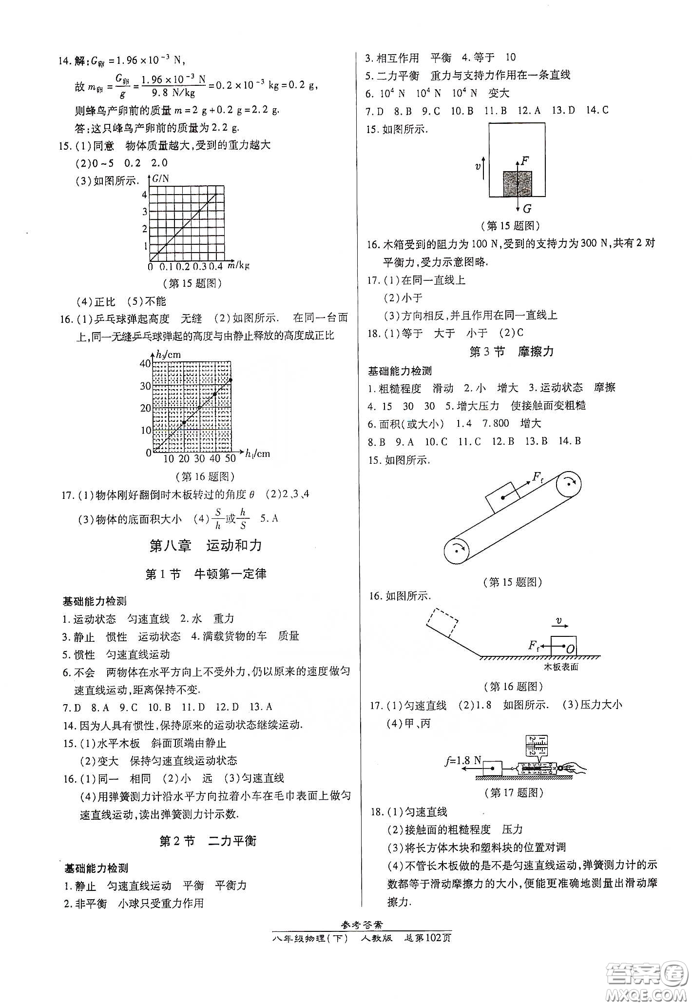 陽光出版社2021匯文圖書卓越課堂八年級物理下冊人教版答案