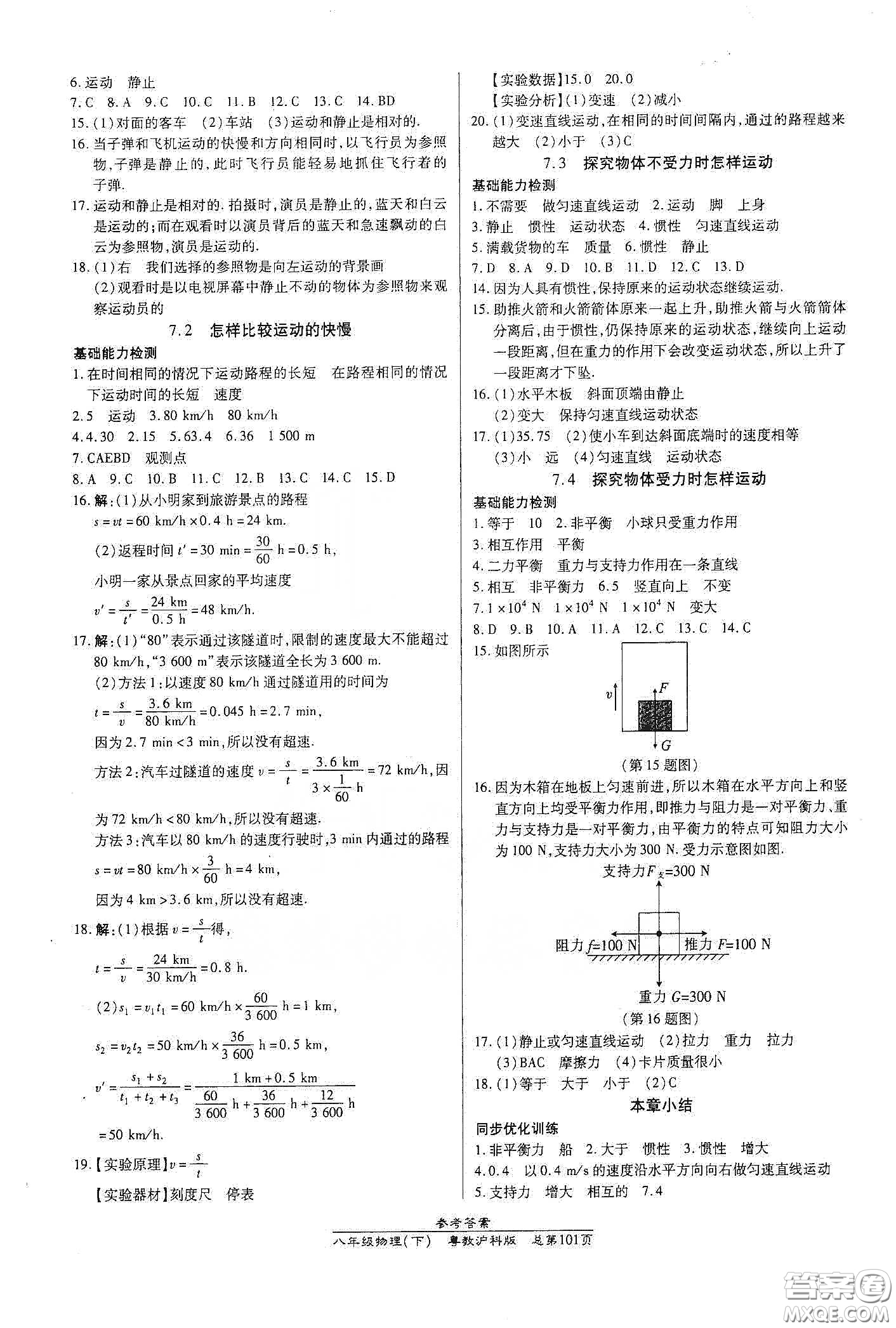 陽(yáng)光出版社2021匯文圖書(shū)卓越課堂八年級(jí)物理下冊(cè)滬粵版答案