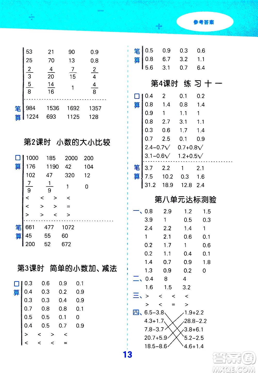地質(zhì)出版社2021春季小學(xué)口算大通關(guān)數(shù)學(xué)三年級(jí)下冊(cè)SJ蘇教版答案