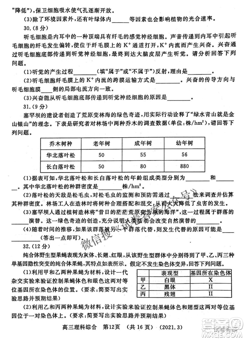 洛陽(yáng)市2020-2021學(xué)年高中三年級(jí)第二次統(tǒng)一考試?yán)砜凭C合試題及答案