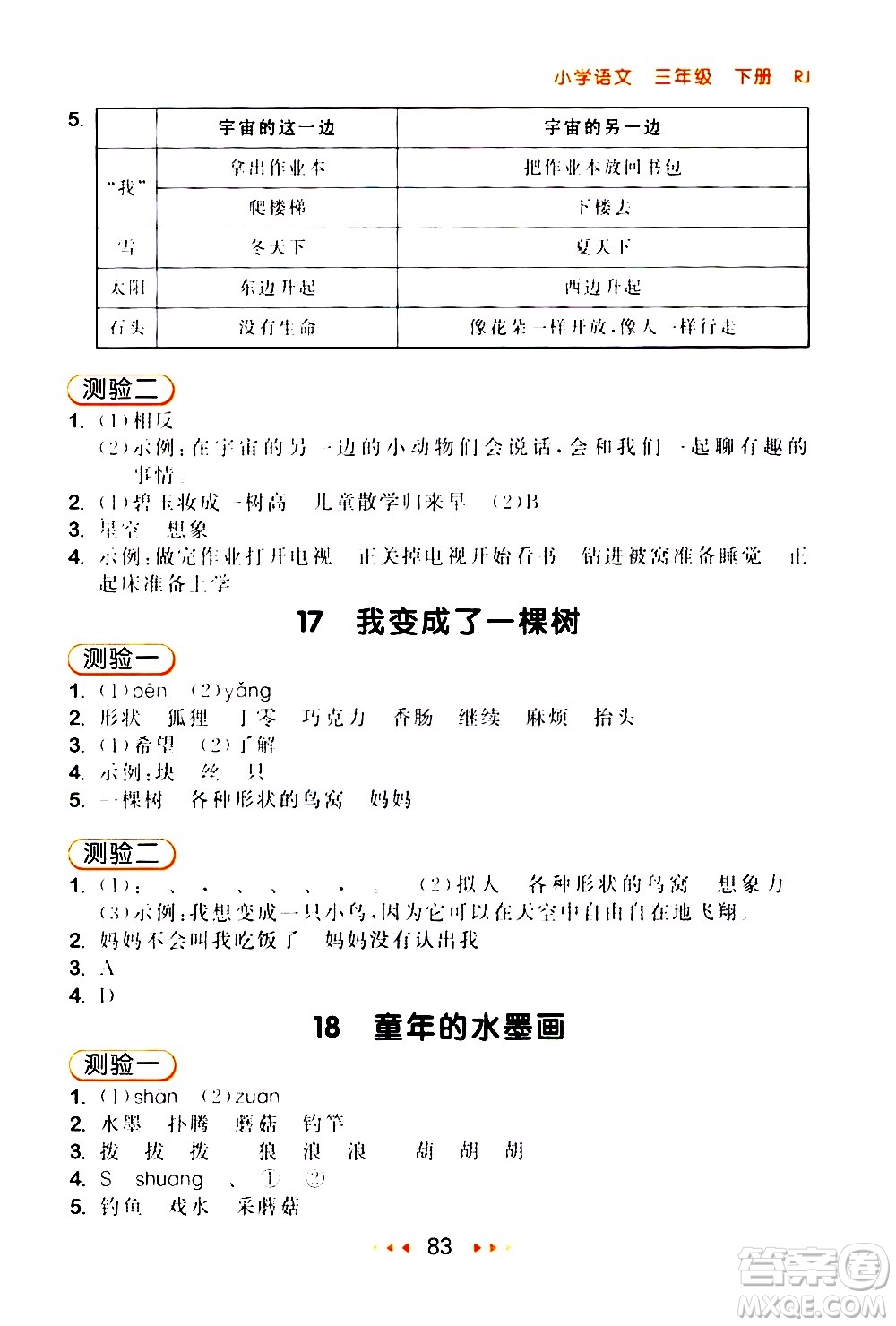 教育科學(xué)出版社2021春季53隨堂測(cè)小學(xué)語(yǔ)文三年級(jí)下冊(cè)RJ人教版答案
