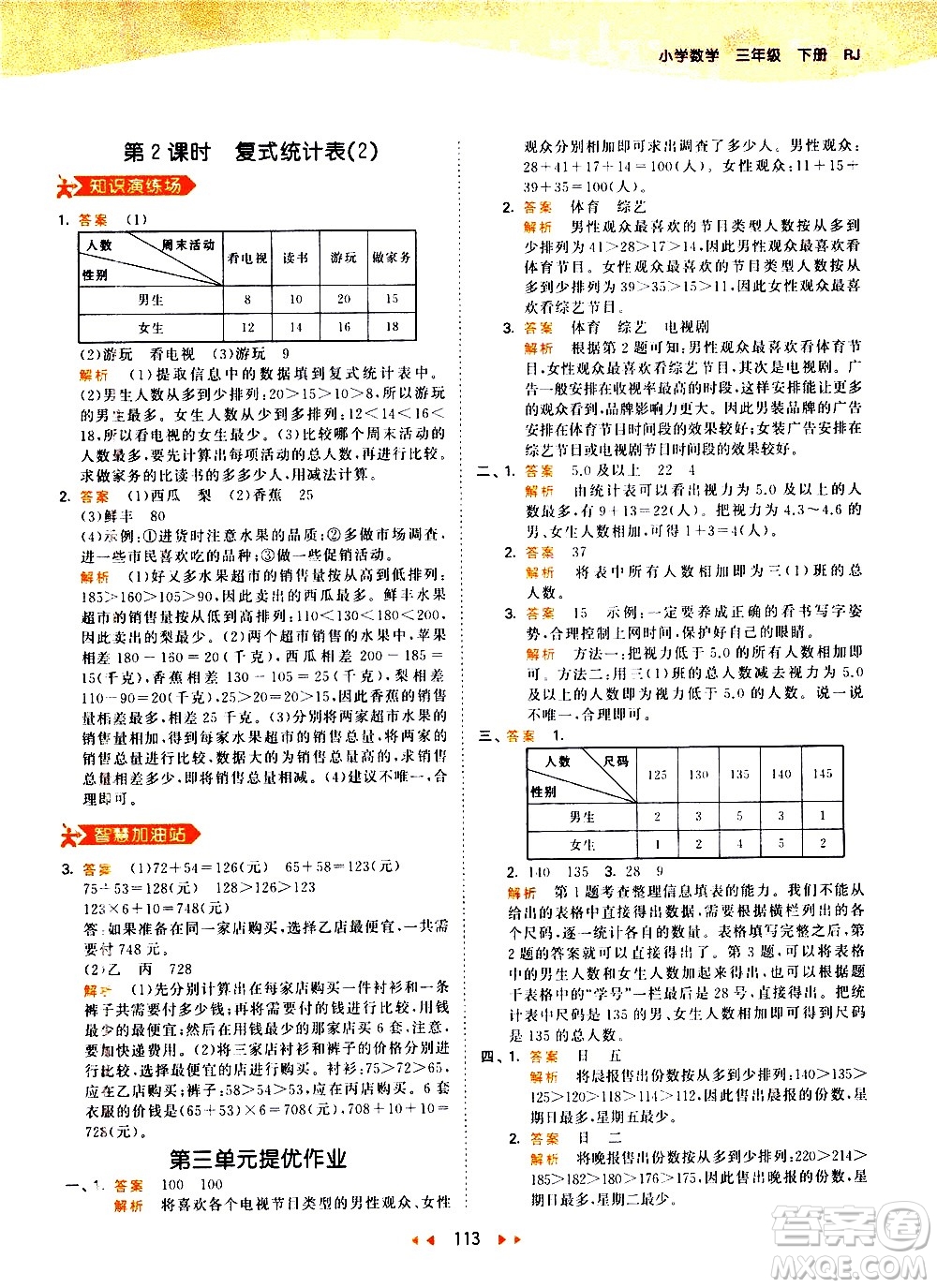 教育科學(xué)出版社2021春季53天天練小學(xué)數(shù)學(xué)三年級下冊RJ人教版答案