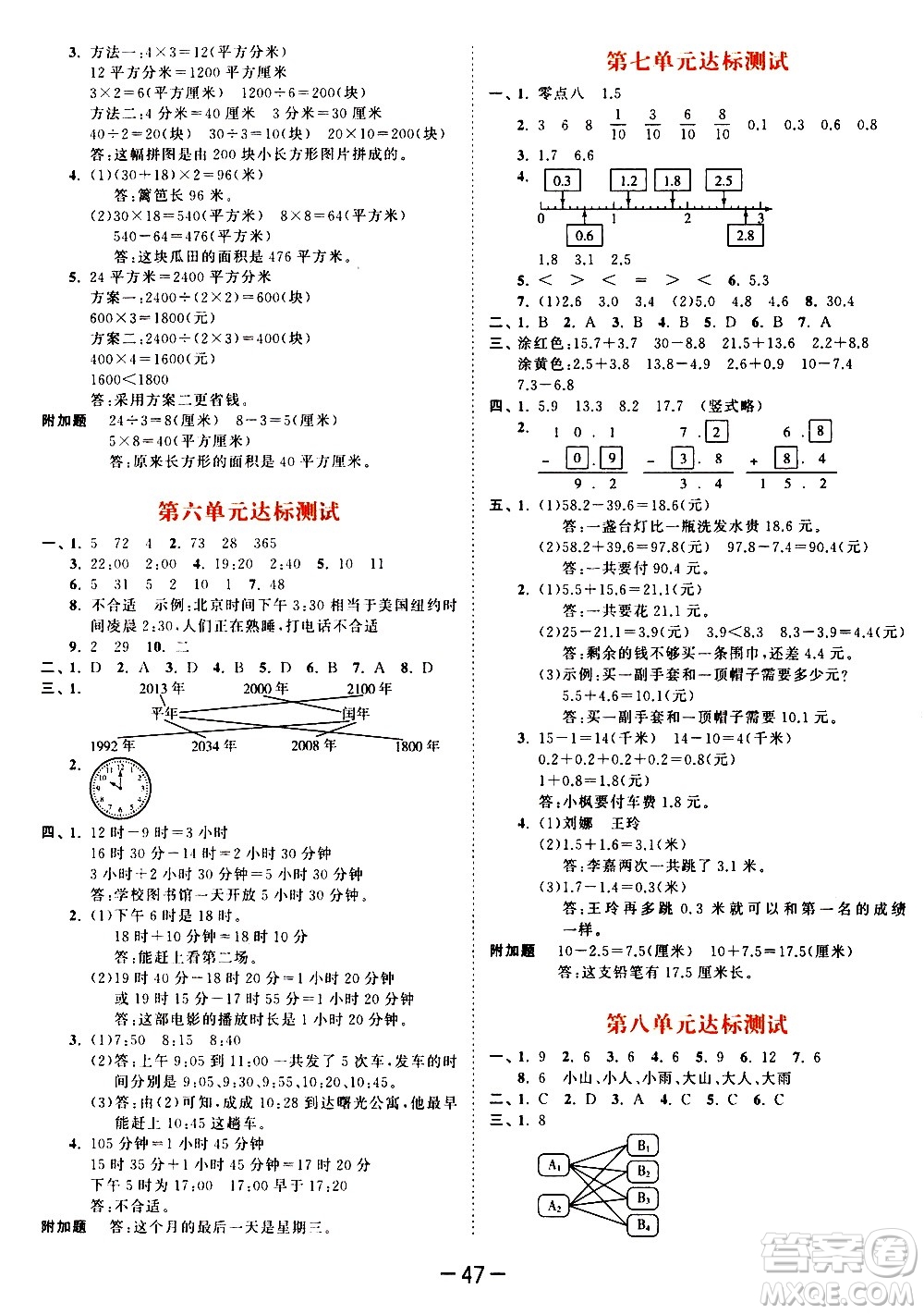 教育科學(xué)出版社2021春季53天天練測評卷小學(xué)數(shù)學(xué)三年級下冊RJ人教版答案