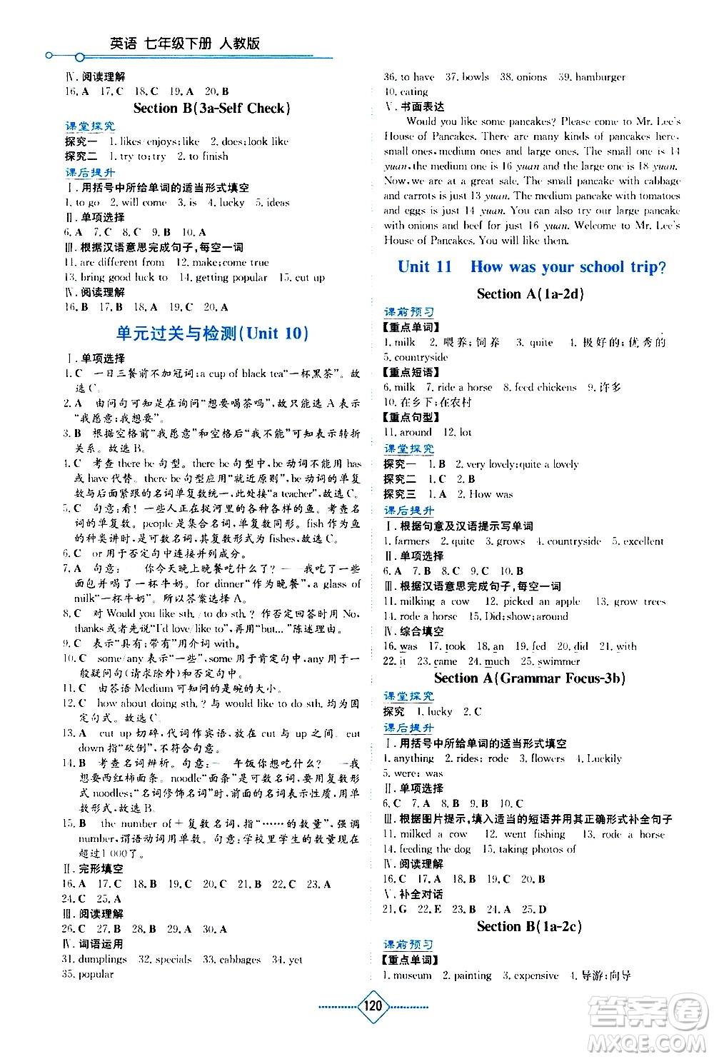 湖南教育出版社2021學(xué)法大視野英語七年級下冊人教版答案