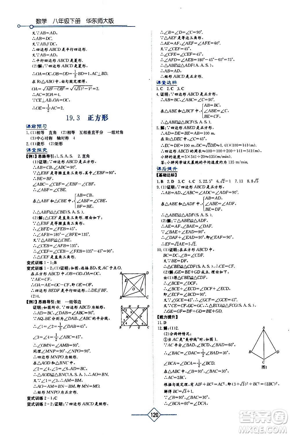 湖南教育出版社2021學法大視野數(shù)學八年級下冊華東師大版答案