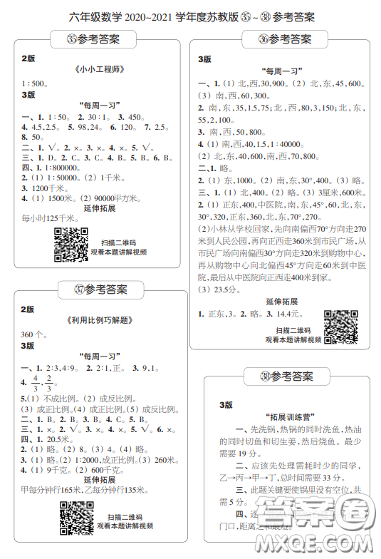 2021時代學習報數(shù)學周刊小學數(shù)學六年級蘇教版35-46答案