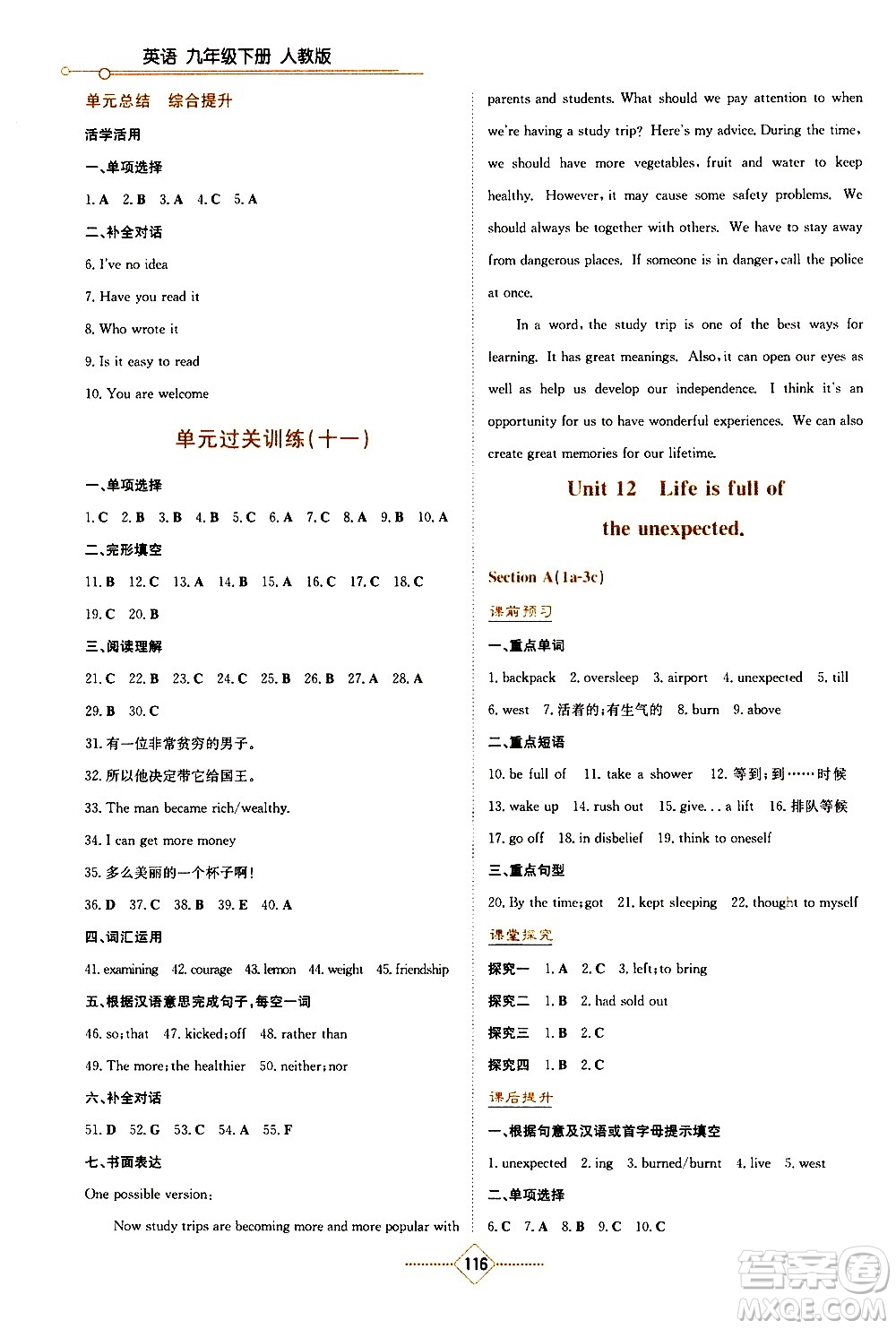 湖南教育出版社2021學(xué)法大視野英語九年級下冊人教版答案
