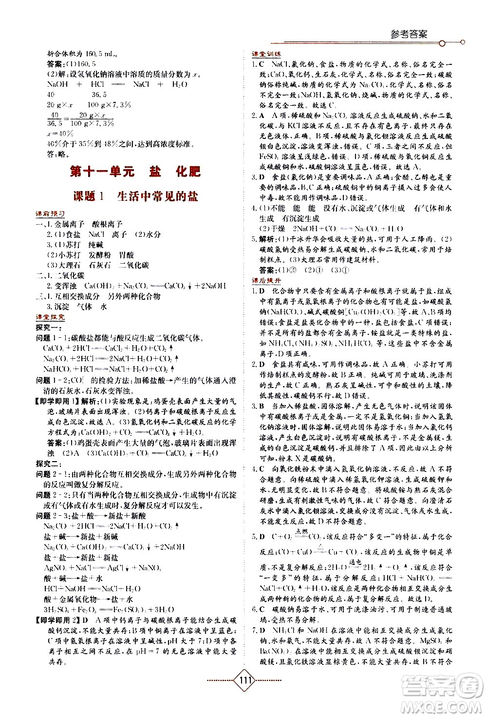 湖南教育出版社2021學(xué)法大視野化學(xué)九年級下冊人教版答案