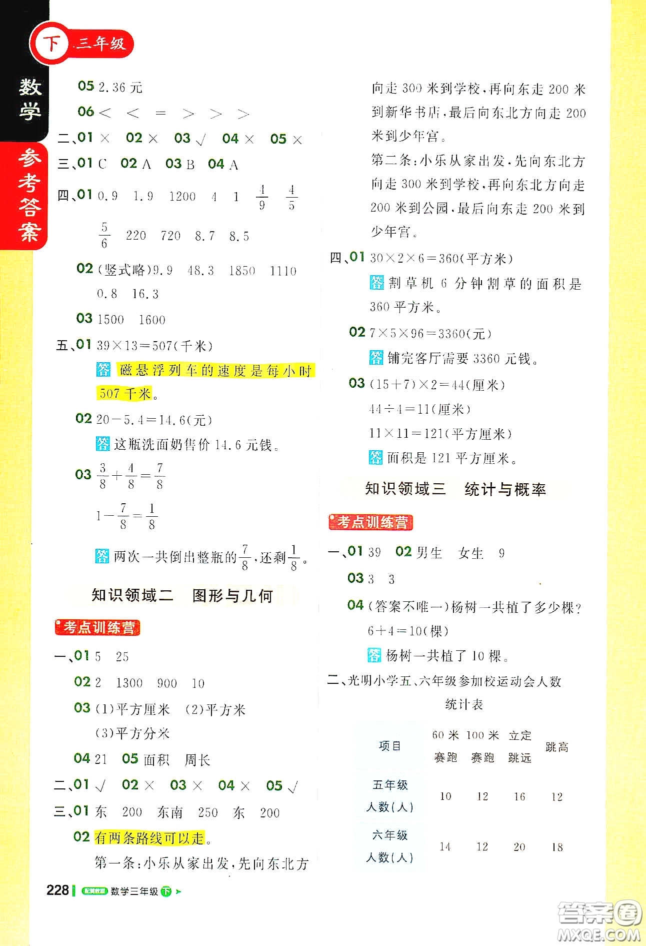 北京教育出版社2021年1+1輕巧奪冠課堂直播三年級數(shù)學(xué)下冊冀教版答案