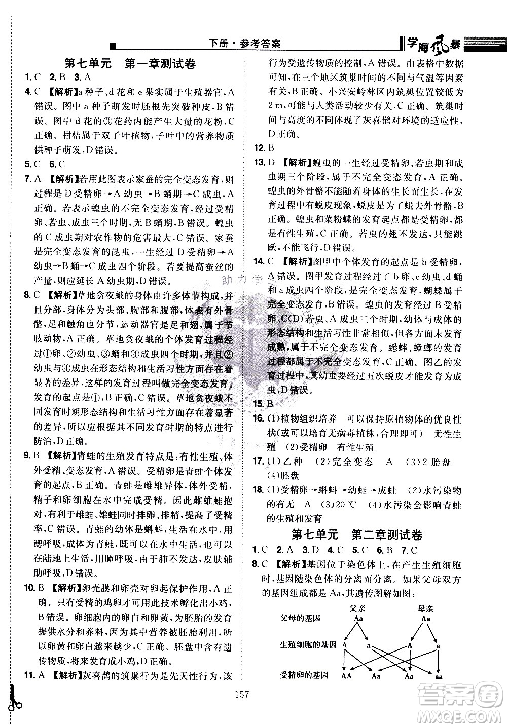 江西美術出版社2021學海風暴生物八年級下冊RJ人教版答案