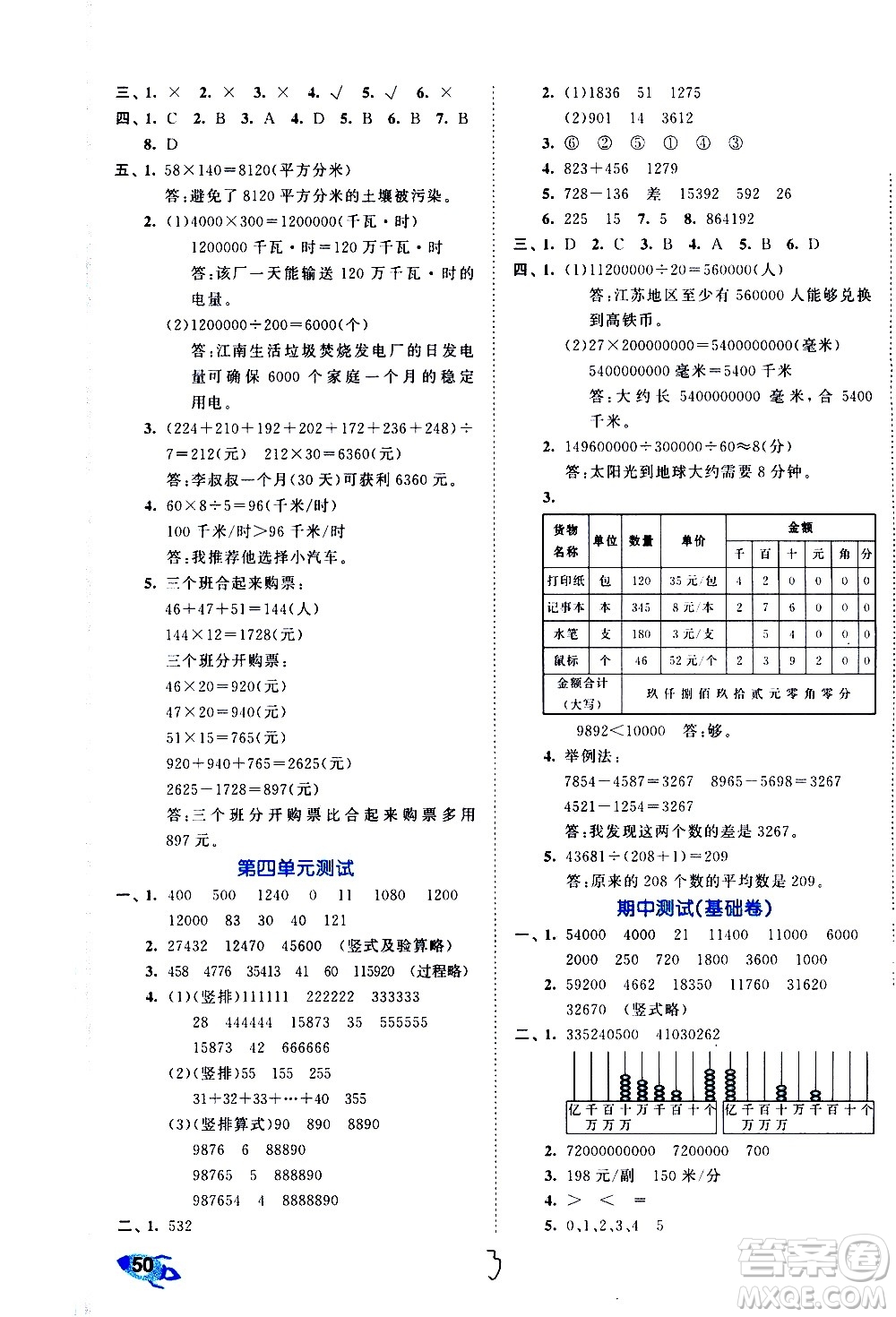 西安出版社2021春季53全優(yōu)卷小學(xué)數(shù)學(xué)四年級(jí)下冊(cè)SJ蘇教版答案