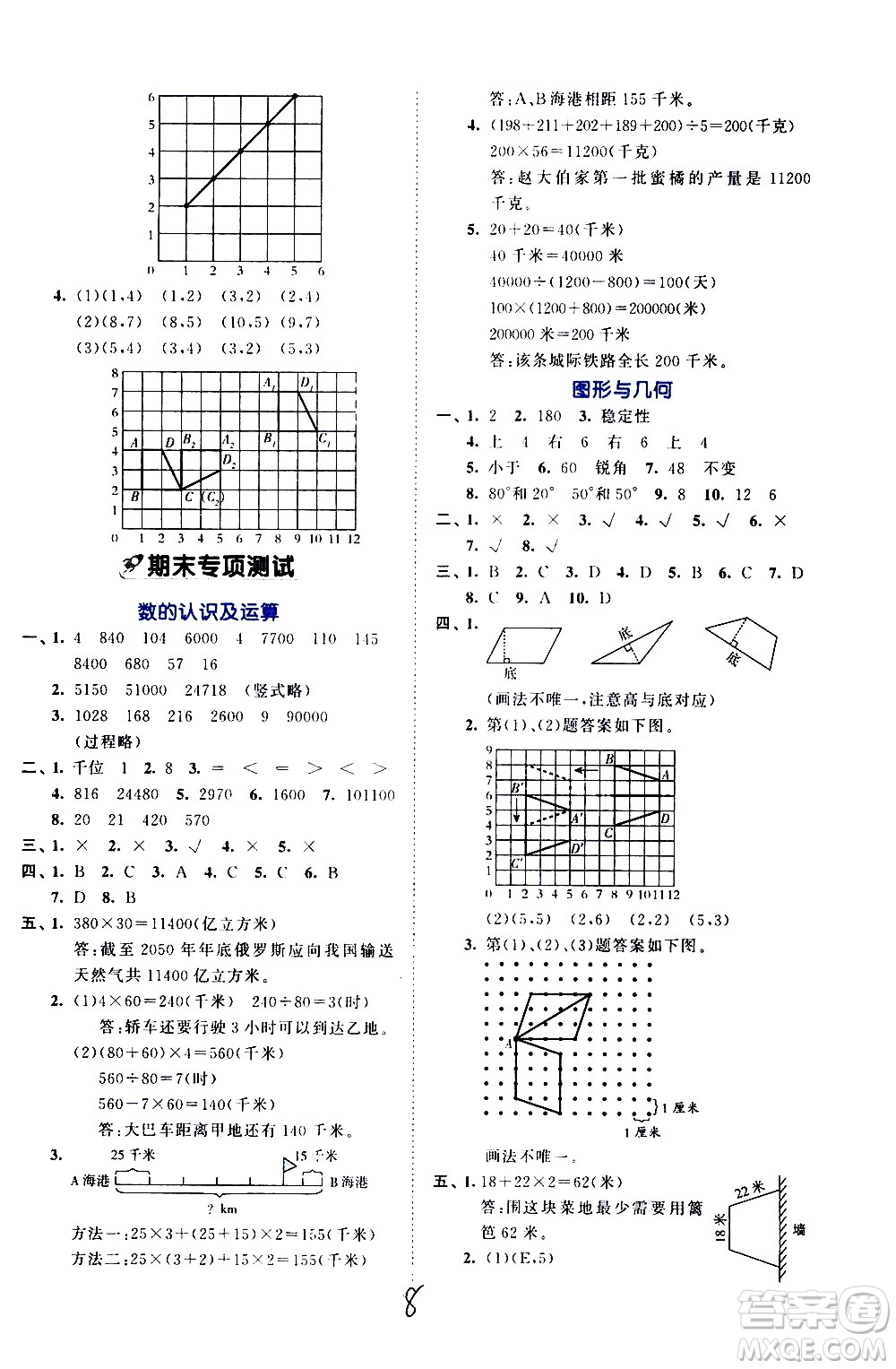 西安出版社2021春季53全優(yōu)卷小學(xué)數(shù)學(xué)四年級(jí)下冊(cè)SJ蘇教版答案