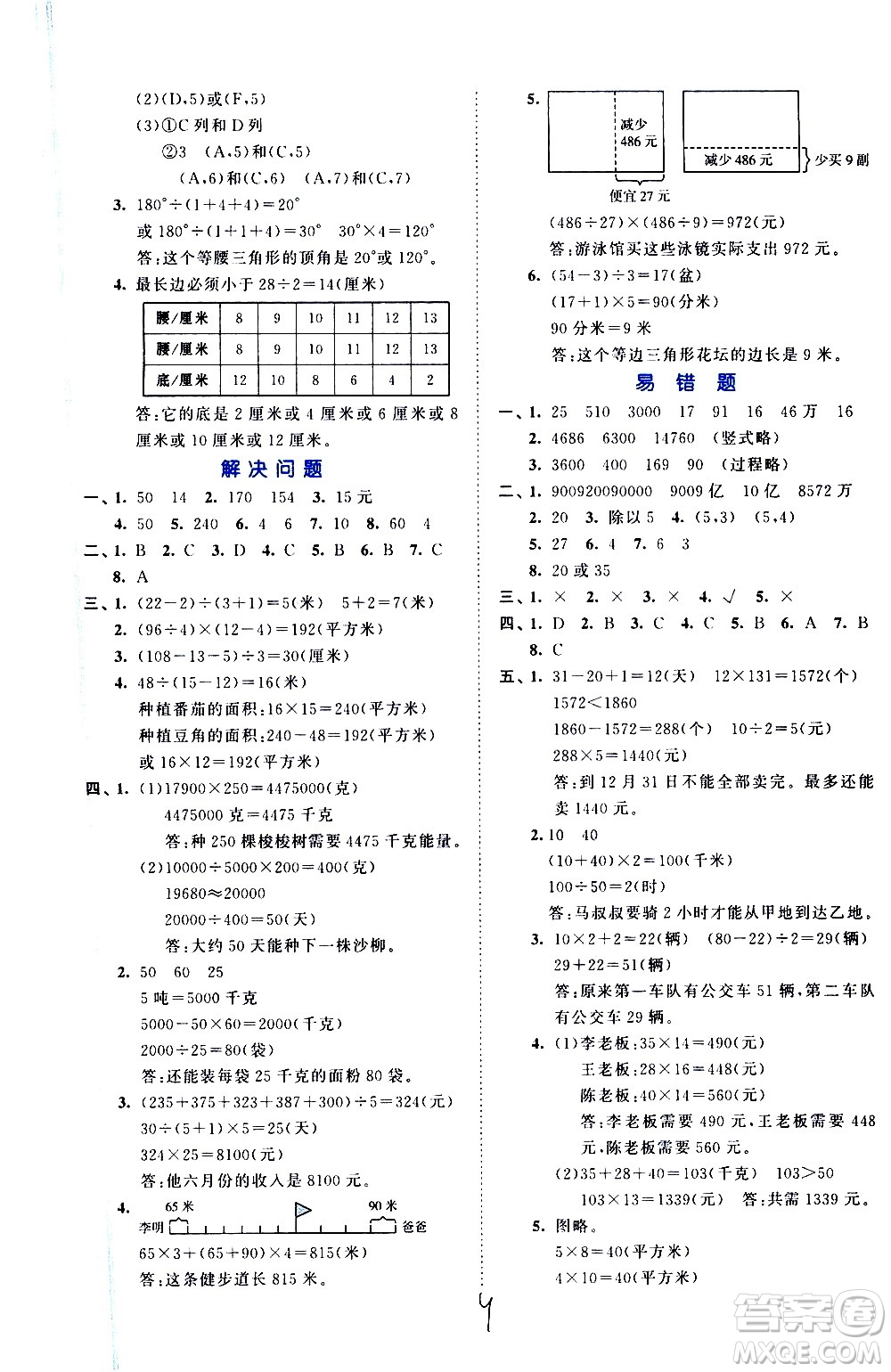 西安出版社2021春季53全優(yōu)卷小學(xué)數(shù)學(xué)四年級(jí)下冊(cè)SJ蘇教版答案