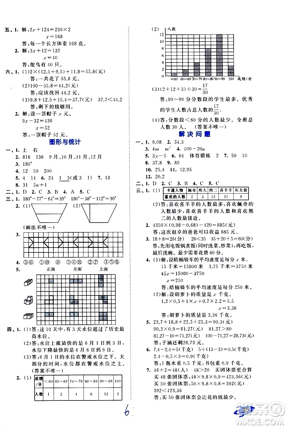 西安出版社2021春季53全優(yōu)卷小學(xué)數(shù)學(xué)四年級下冊BSD北師大版答案