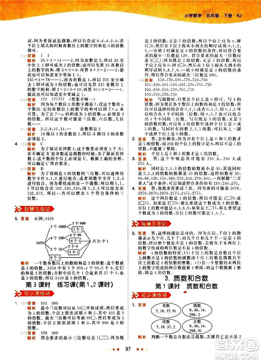 教育科學出版社2021春季53天天練知識清單小學數(shù)學五年級下冊RJ人教版答案