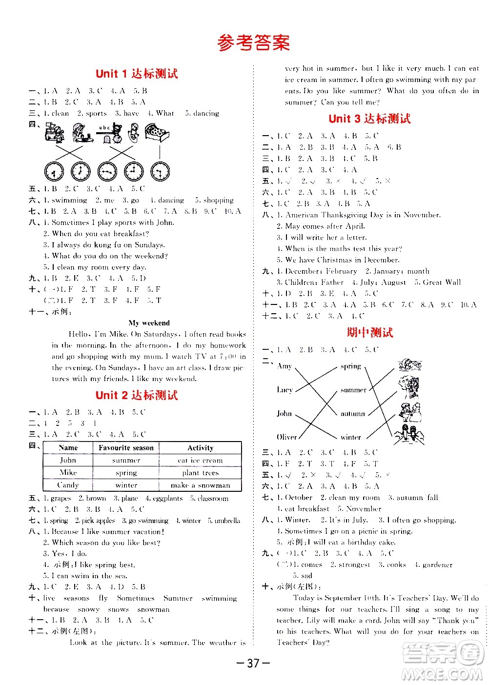 教育科學(xué)出版社2021春季53天天練測評(píng)卷小學(xué)英語五年級(jí)下冊(cè)RP人教版答案