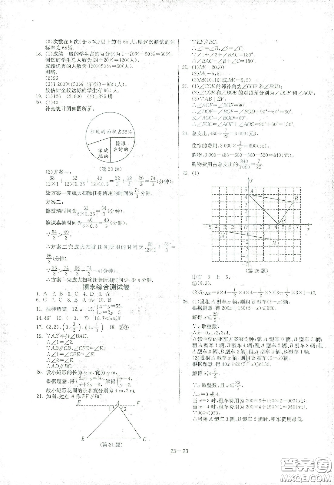 江蘇人民出版社2021春雨教育課時訓練七年級數學下冊人民教育版答案