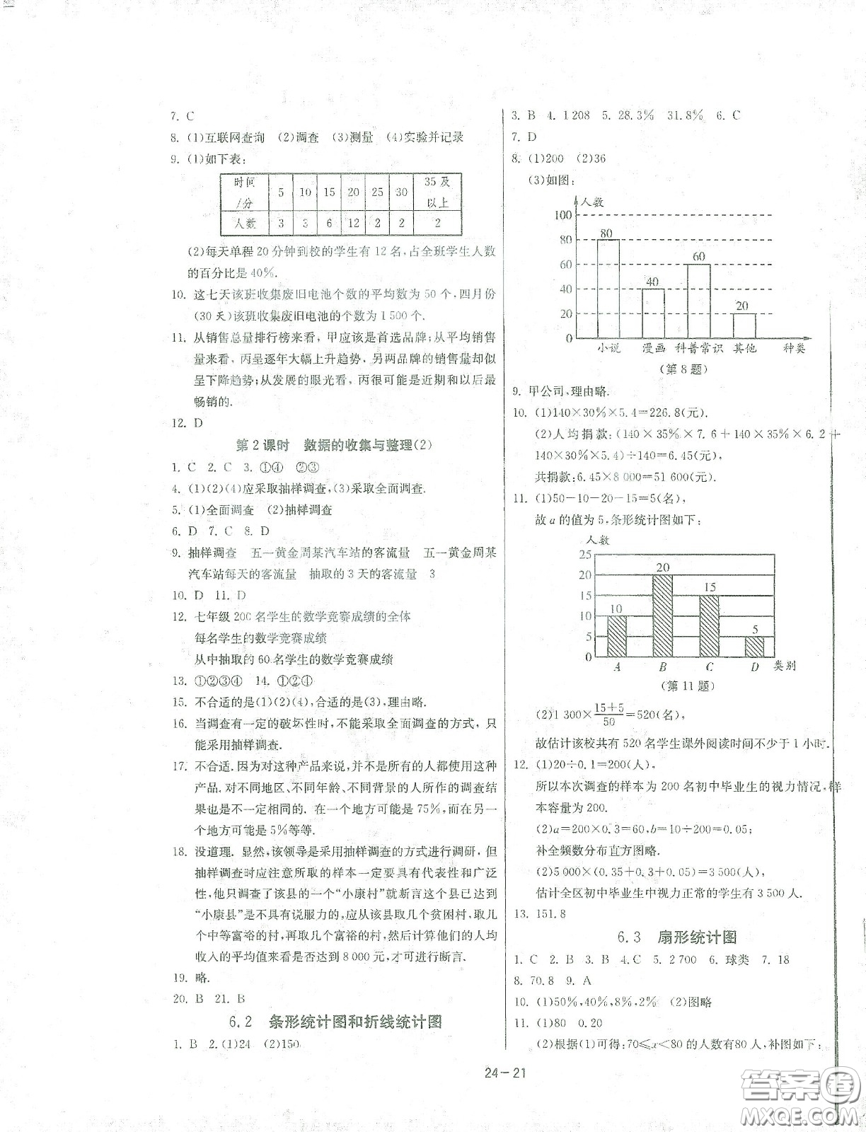 江蘇人民出版社2021春雨教育課時(shí)訓(xùn)練七年級(jí)數(shù)學(xué)下冊(cè)浙江教育版答案