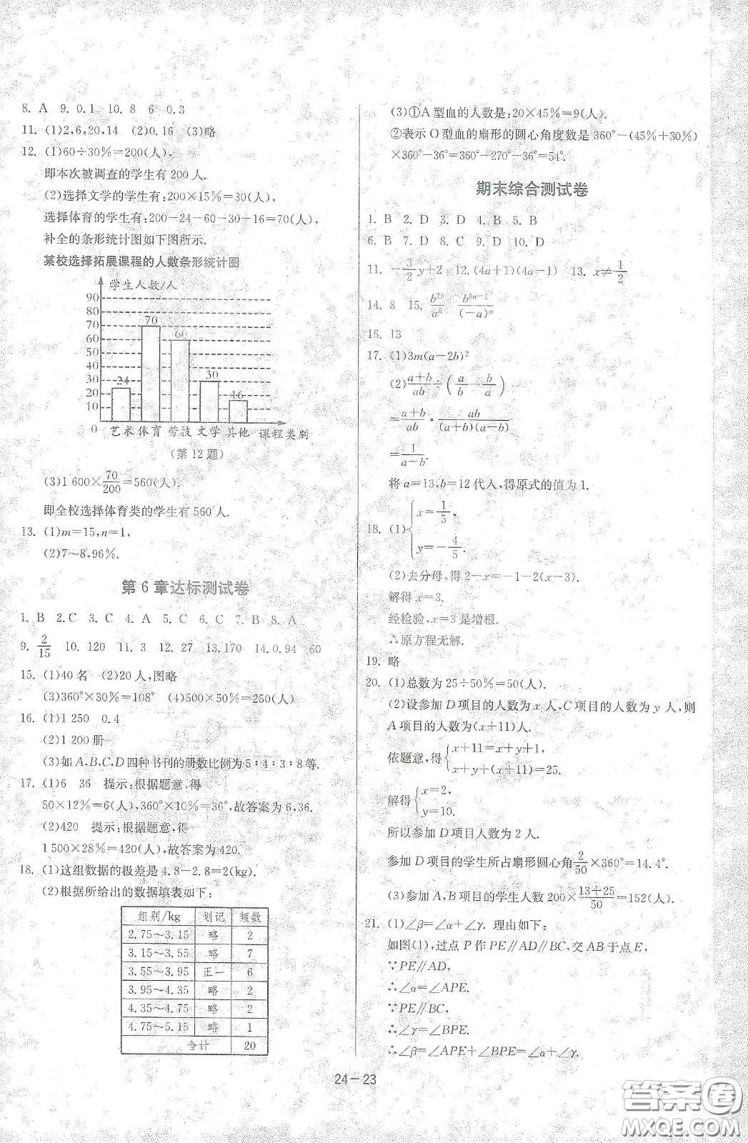 江蘇人民出版社2021春雨教育課時(shí)訓(xùn)練七年級(jí)數(shù)學(xué)下冊(cè)浙江教育版答案