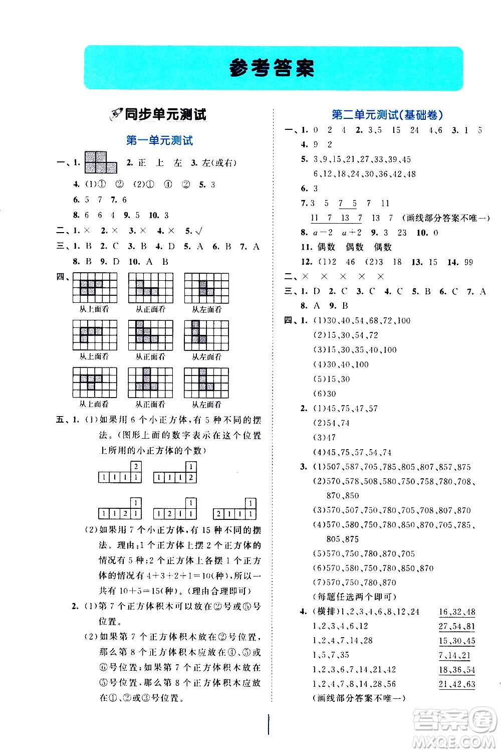 西安出版社2021春季53全優(yōu)卷小學數(shù)學五年級下冊RJ人教版答案