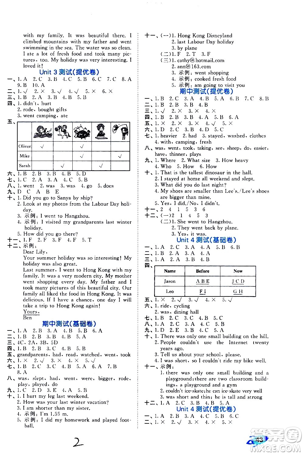 西安出版社2021春季53全優(yōu)卷小學(xué)英語六年級下冊RP人教版答案