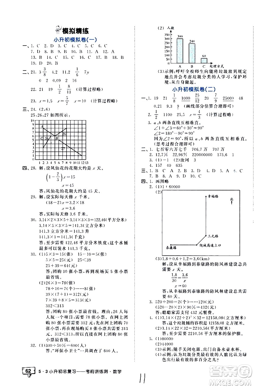 教育科學(xué)出版社2021年53小升初總復(fù)習(xí)考前講練測數(shù)學(xué)答案