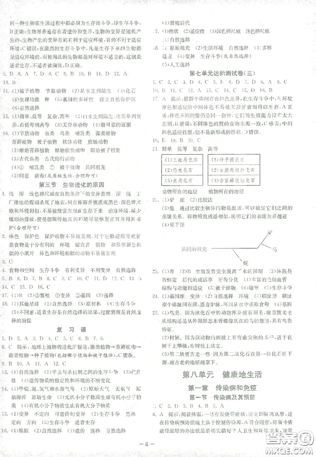 江蘇人民出版社2021春雨教育課時訓練八年級生物下冊人民教育版答案