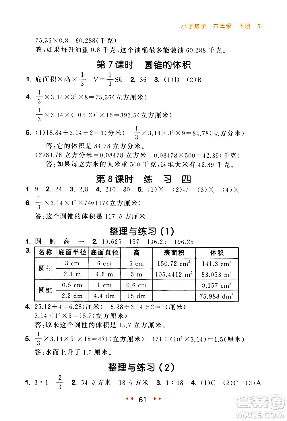 教育科學(xué)出版社2021春季53隨堂測小學(xué)數(shù)學(xué)六年級下冊SJ蘇教版答案
