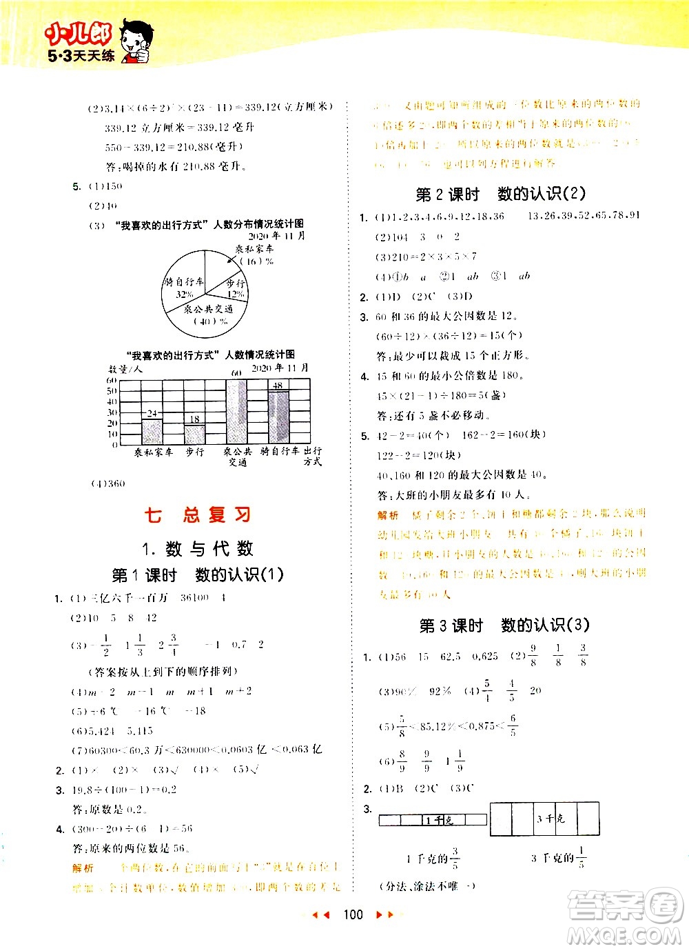 教育科學出版社2021春季53天天練小學數學六年級下冊SJ蘇教版答案
