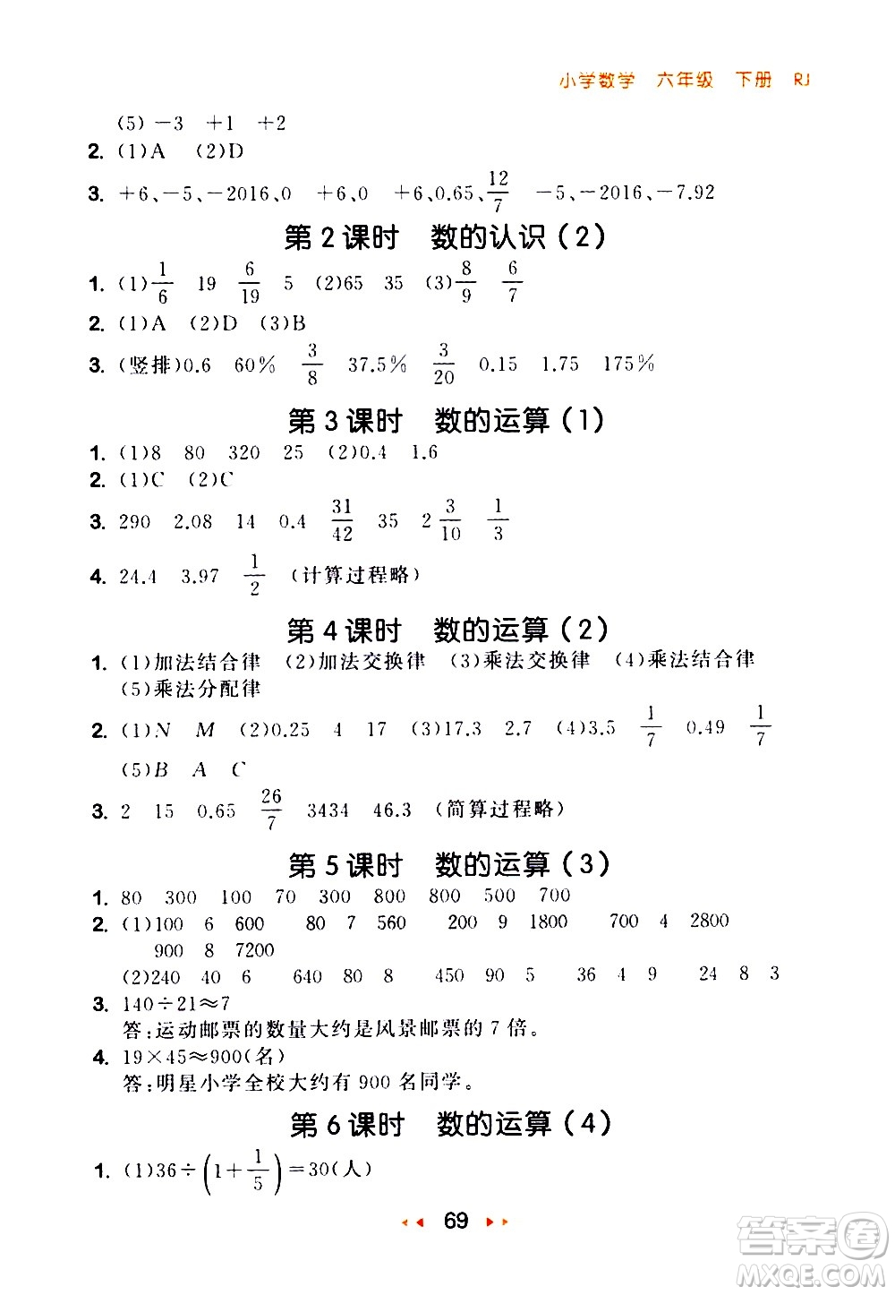 教育科學(xué)出版社2021春季53隨堂測(cè)小學(xué)數(shù)學(xué)六年級(jí)下冊(cè)RJ人教版答案
