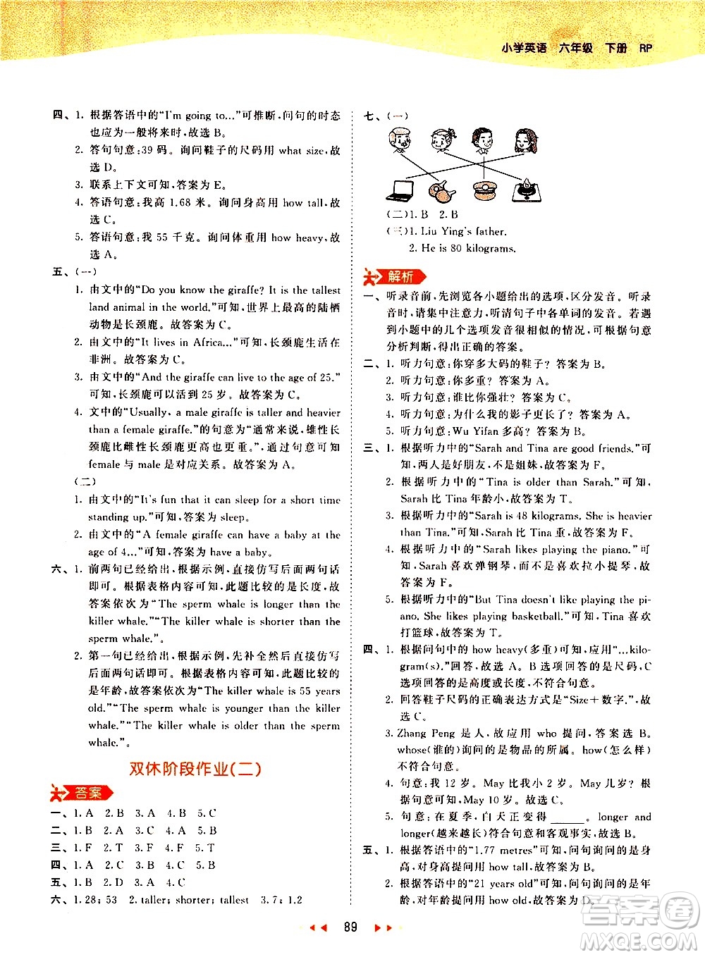 教育科學出版社2021春季53天天練小學英語六年級下冊RP人教版答案