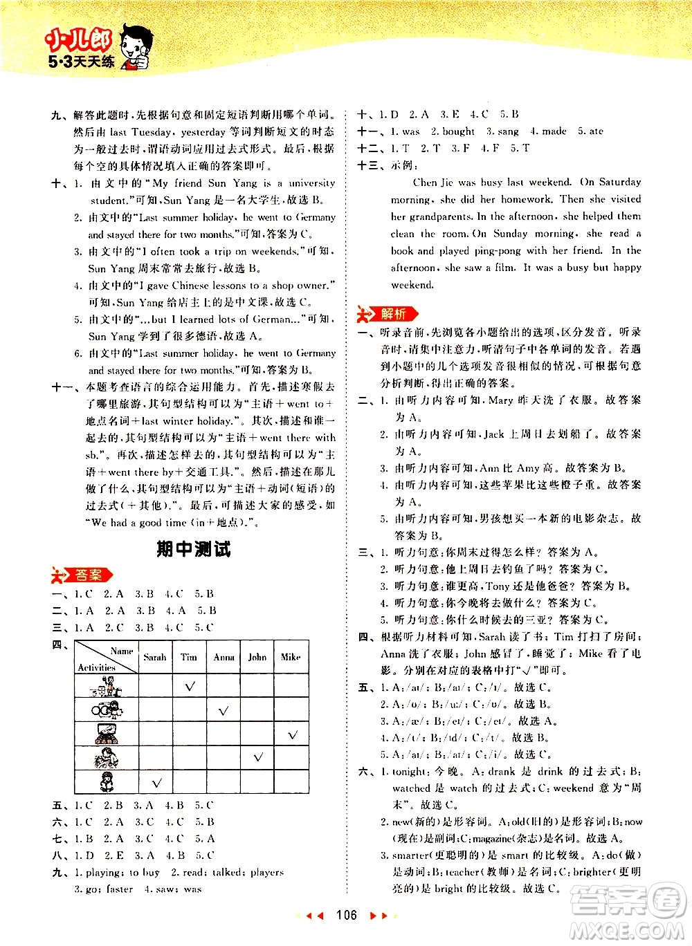 教育科學出版社2021春季53天天練小學英語六年級下冊RP人教版答案