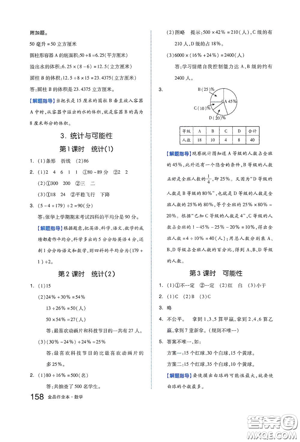 天津人民出版社2021春全品作業(yè)本六年級數(shù)學下冊蘇教版答案