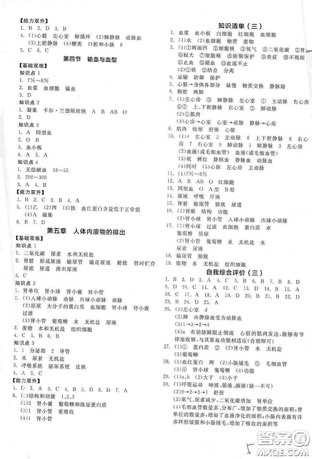 陽光出版社2021全品作業(yè)本七年級(jí)生物學(xué)下冊(cè)新課標(biāo)人教版答案