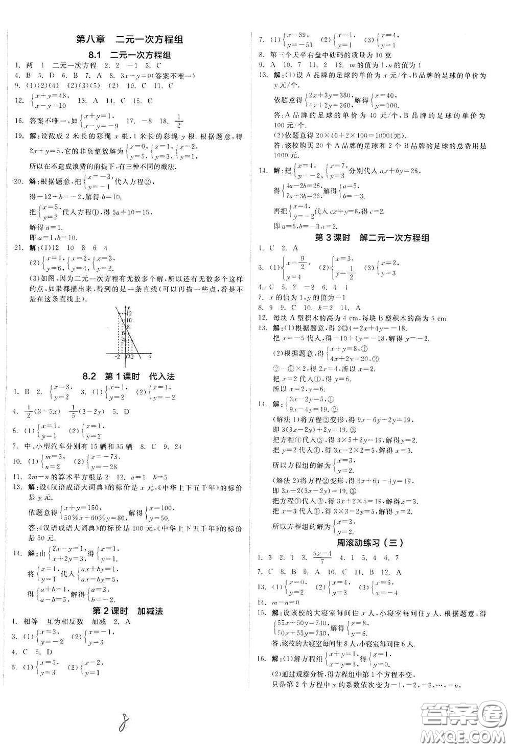 陽光出版社2021全品作業(yè)本七年級數(shù)學(xué)下冊新課標(biāo)人教版云南專版答案