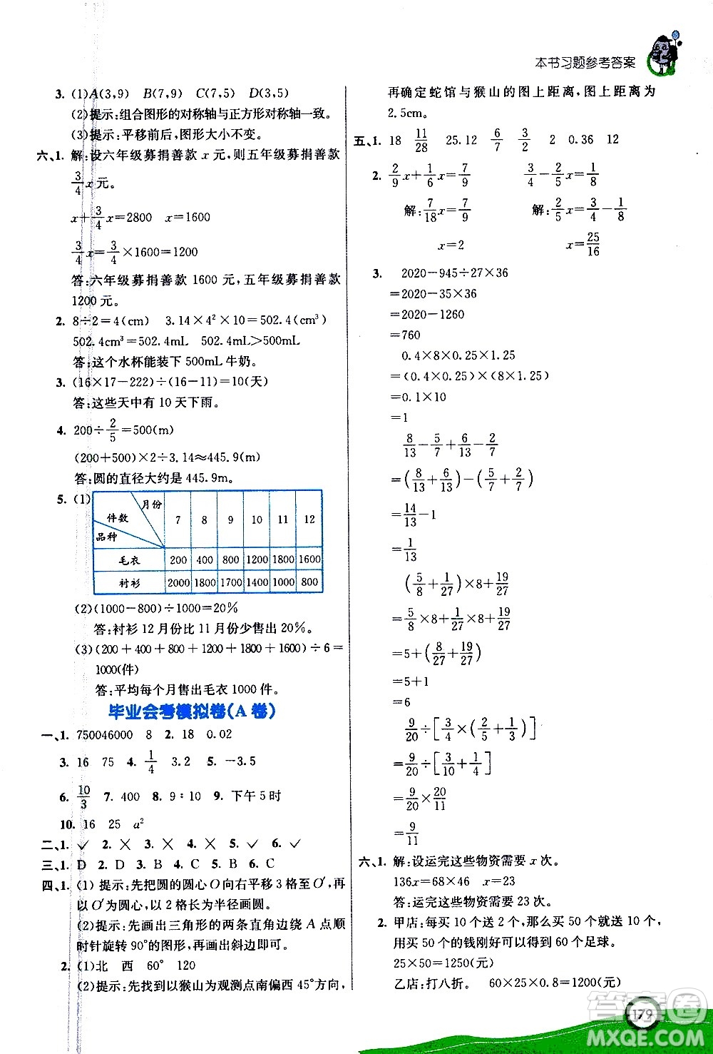 ?河北教育出版社2021七彩課堂數(shù)學(xué)六年級(jí)下冊(cè)人教版答案