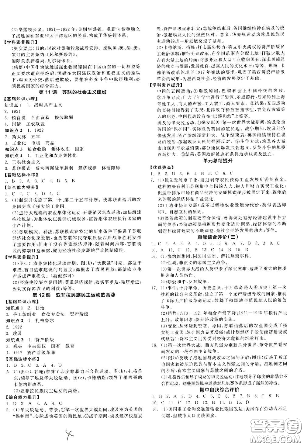 延邊教育出版社2021春全品作業(yè)本九年級世界歷史下冊新課標(biāo)人教版答案