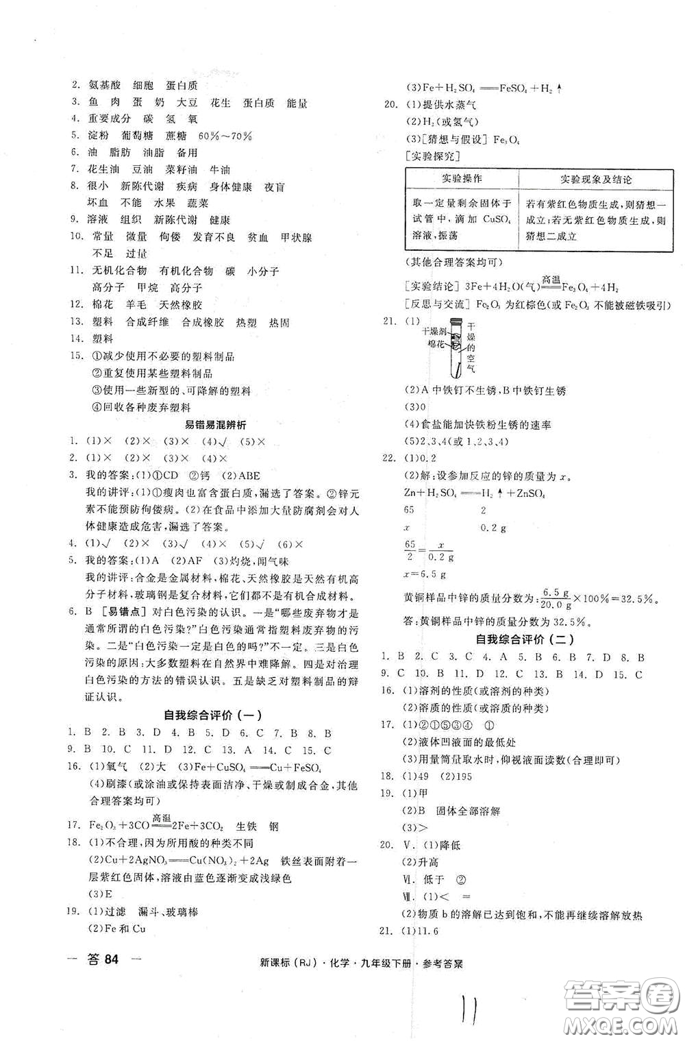 陽光出版社2021全品作業(yè)本九年級化學(xué)下冊新課標(biāo)人教版江西省答案