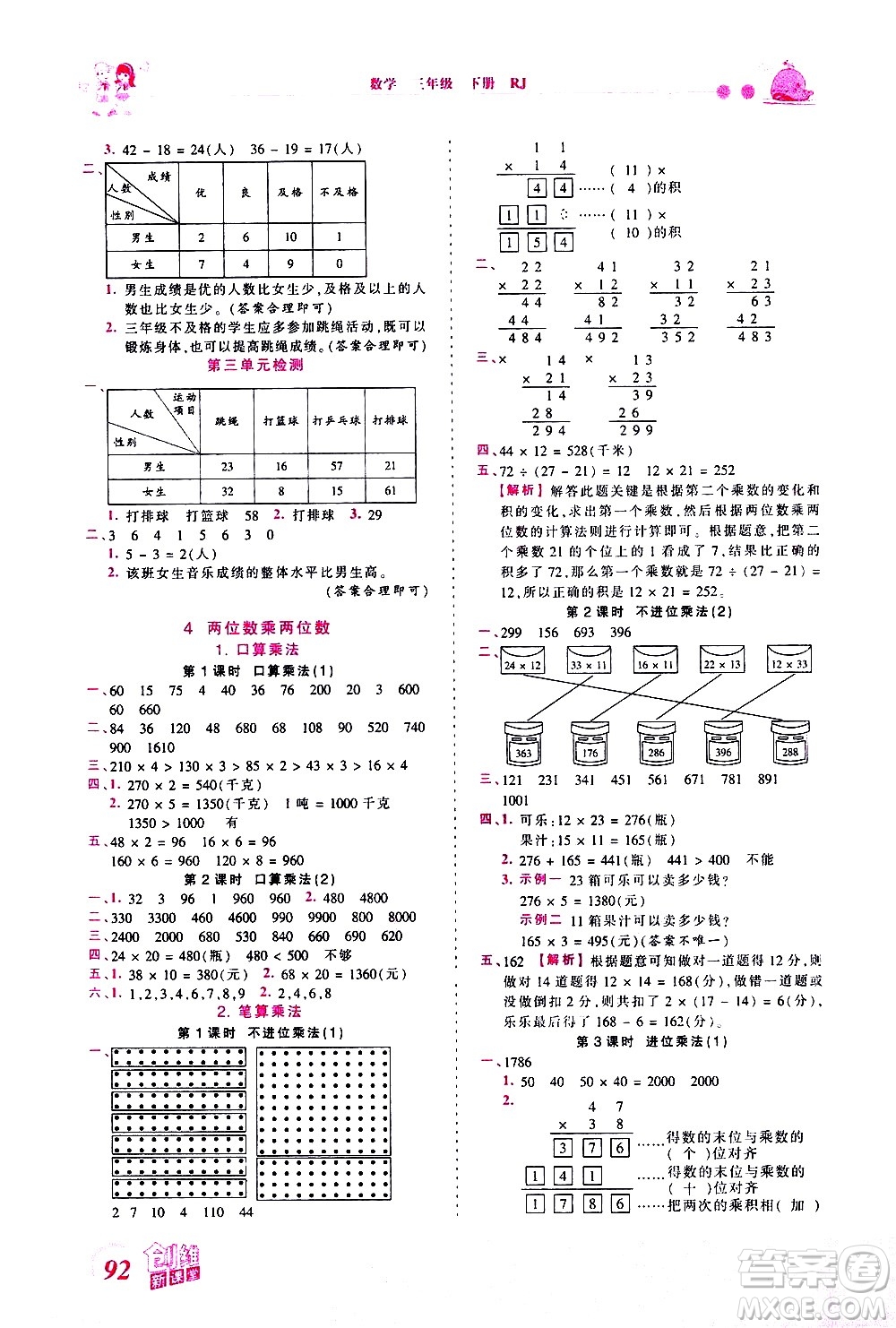 江西人民出版社2021王朝霞創(chuàng)維新課堂數(shù)學(xué)三年級(jí)下冊(cè)RJ人教版答案