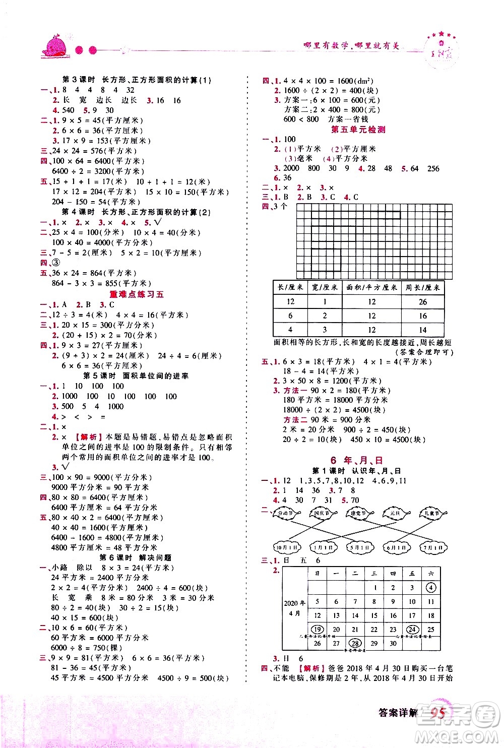 江西人民出版社2021王朝霞創(chuàng)維新課堂數(shù)學(xué)三年級(jí)下冊(cè)RJ人教版答案