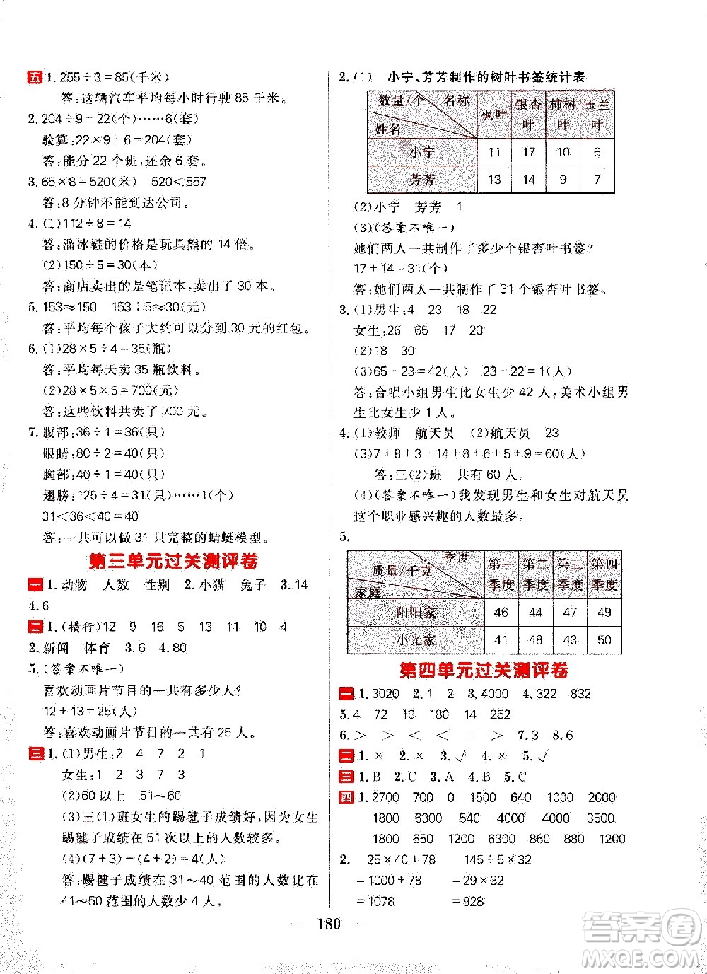 延邊大學出版社2021春陽光計劃過關測評卷數(shù)學三年級下冊RJ人教版答案