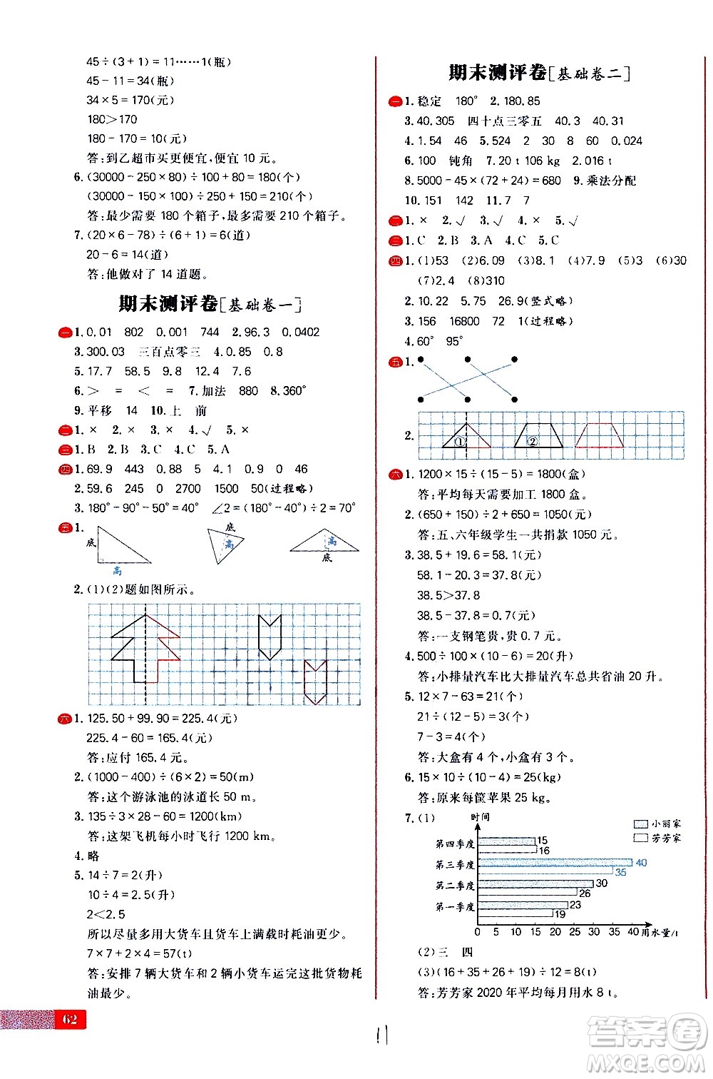 延邊大學出版社2021春陽光計劃小學試卷數(shù)學四年級下冊RJ人教版答案