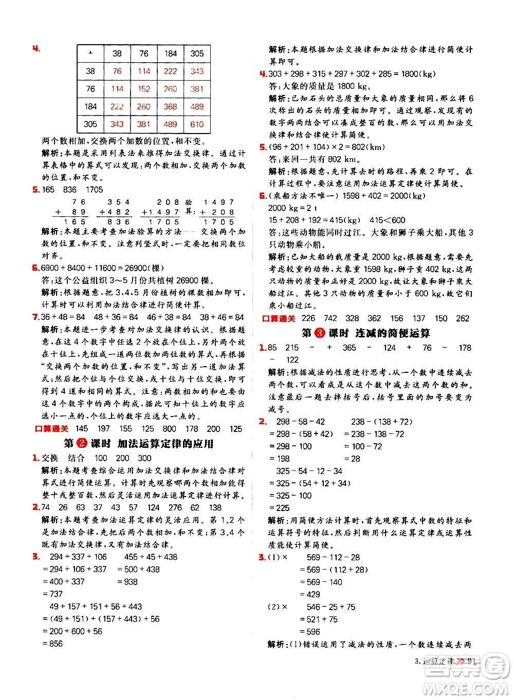 延邊大學出版社2021春陽光計劃小學同步數(shù)學四年級下冊RJ人教版答案
