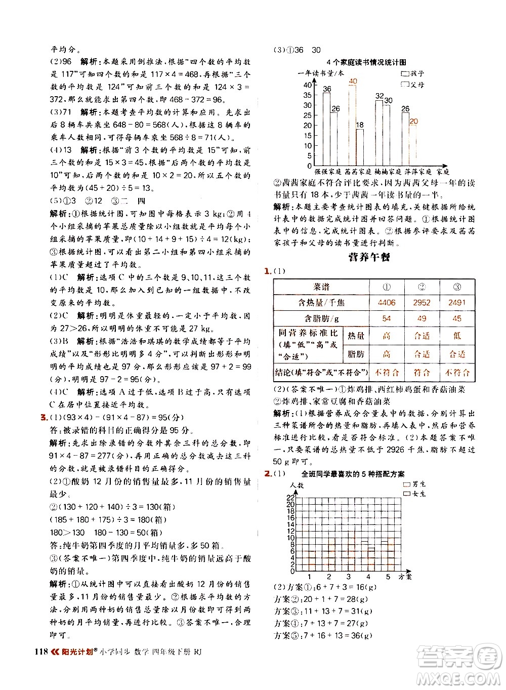 延邊大學出版社2021春陽光計劃小學同步數(shù)學四年級下冊RJ人教版答案