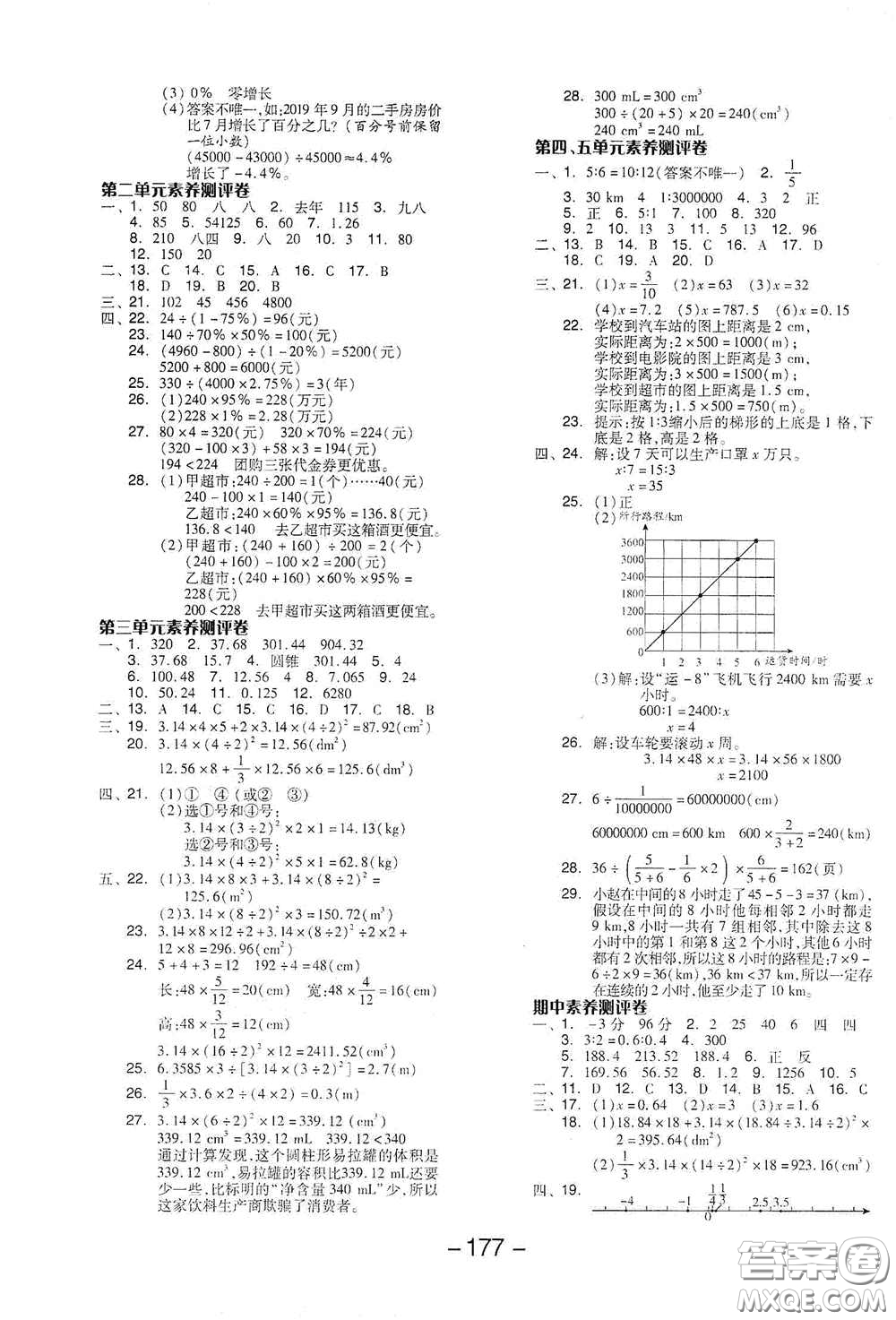 開明出版社2021全品學練考六年級數(shù)學下冊人教版答案